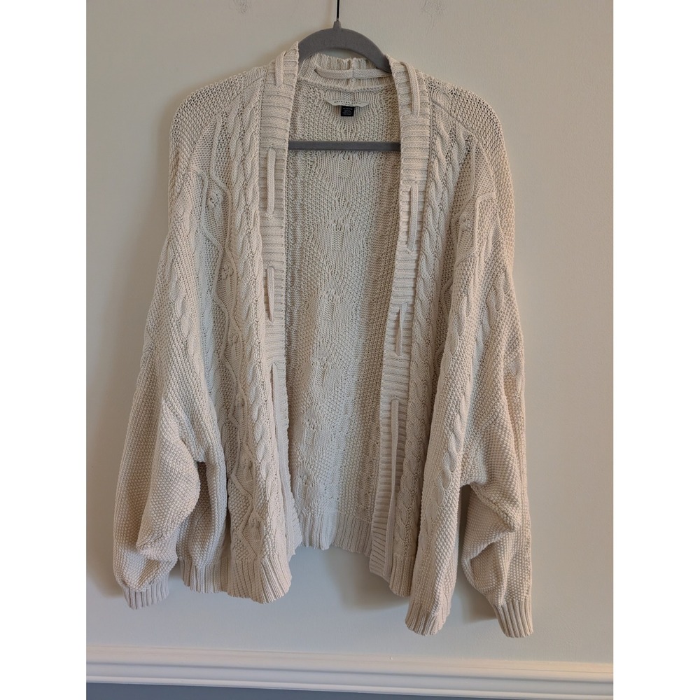 American Eagle AE Lounge Cream Cable Knit Oversized Cardigan Sweater XL Coastal